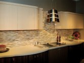Install stone mosaic tile backsplash