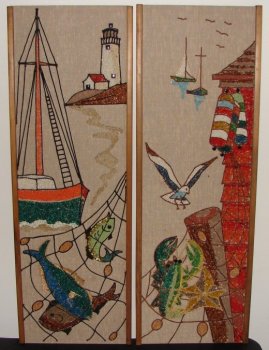 they are adorned with a seascape, shoreline, ocean life, lighthouse, and boats. Each measures 36 inches high x 12 inches wide and has now timber trim on the side sides. they're adorned with a seascape, coast, ocean life, lighthouse, and ships. Each actions 36 ins high x 12 ins large and has now lumber trim on the side sides.